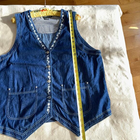 Vintage 90s Carole Little Vest Women Blue Denim embroidered Western Top 16W - Picture 8 of 9